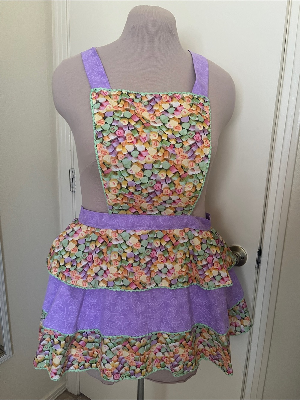 Valentine’s Pastel Conversation Heart Candy Print Apron, 1 of a kind